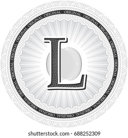 Vector Guilloche Pattern Rosette with letter L. Monetary banknote background print. Protective sign, quality mark