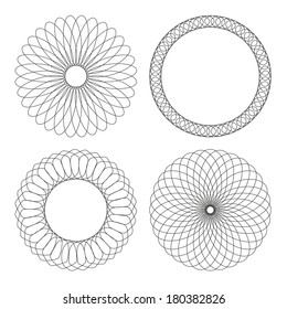 Vector guilloche rosettes watermarks collection. Decorative rosettes design elements set. Diploma design elements.