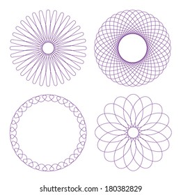 Vector guilloche rosettes watermarks collection. Decorative rosettes design elements set. Diploma design elements.
