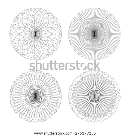 Vector guilloche stamp set, Guilloche ornamental circle Elements for Certificate, Money, Diploma, Voucher, decorative round frames . 