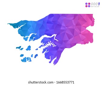 Vector Guinea Bissau map colorful polygon triangle mosaic with white background. style gradient.