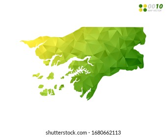 Vector Guinea Bissau map green and yellow polygon triangle mosaic with white background. style gradient.