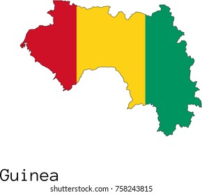 Vector Guinea map silhouette, painted in colors of a national flag