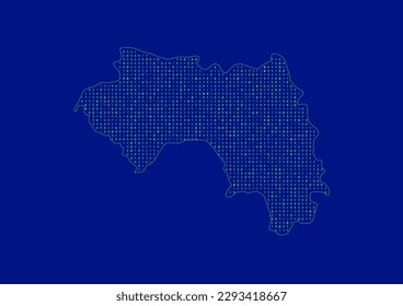 Vector Guinea map for technology or innovation or it concepts. Minimalist country border filled with 1s and 0s. File is suitable for digital editing and prints of all sizes.