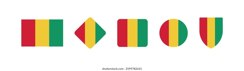 Vector Guinea National Flag icon collection. Set of Guinea Flag Icons in Various Shapes.