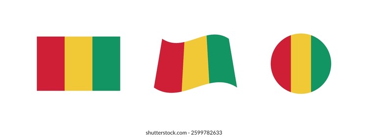 Vector Guinea National Flag icon collection. Set of Guinea Flag Icons in Various Shapes.