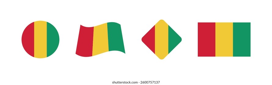 Vector Guinea National Flag icon collection. Flag set of Guinea various styles.