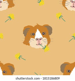 Vector guinea pigs seamless pattern. Lovely pets, rodents. Design for printing on textiles, paper, packaging, wallpaper.