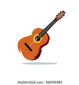 Vector Guitar Cartoon Illustration. Classic Guitar Isolated on a White Background