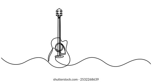 Vector guitar continuous One line sketch drawing concept of music illustration and minimalistic, Guitar Continuous Line Illustration, Acoustic guitar isolated line drawing, vector illustration design