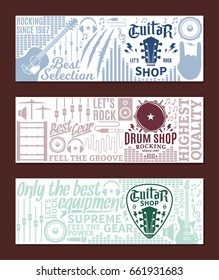 Vector guitar and drum shop banner set.