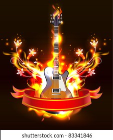 Vector Guitar in fire Isolated on Black Background, eps 10