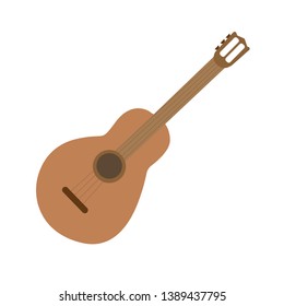 Vector guitar logotype, simple icon in cartoon style. Flat illustration. Music theme.