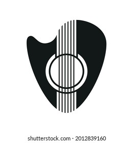 Vector guitar pick icon with strings. Music illustration.