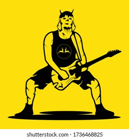 vector guitar player with a cool style, yellow background