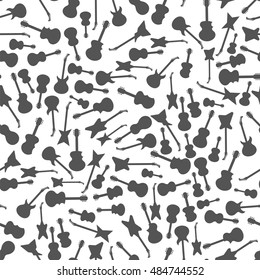 Vector Guitar Silhouettes Seamless Pattern on White. Musical Background