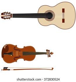 vector guitar and violin on a white background