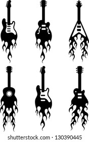 vector guitars with flames silhouettes