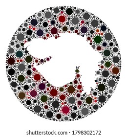 Vector Gujarat State Map Collage Of Coronavirus. Infection Attacks The Lockdown Territory From External Zone. Hole Circle Gujarat State Map Collage Created With Infection Parts.