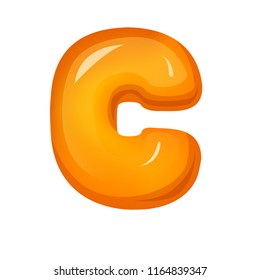 Vector Gummy Orange Juicy Jelly Funny Letter C Isolated On White Glossy Sweet Vector Letter A Of Orange Juice Roung And Glossy Fat Shiny Candy Font Element Sweet Candy Jelly Gummy Letter C