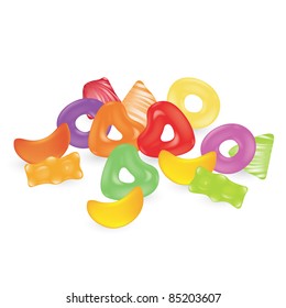 Vector gummy sweets on the white background