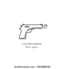 Vector gun emblem in trendy linear style isolated on white.