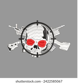 logotipo del cráneo de visión de cañón vectorial con arte de bordado