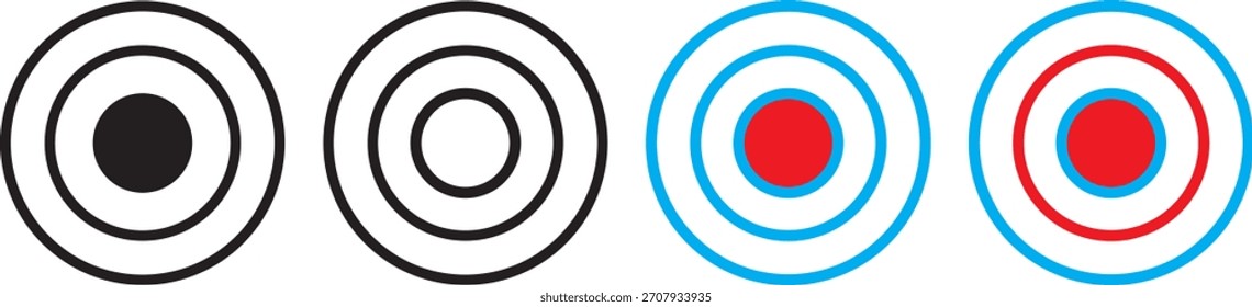 alvo de Gun de vetor, modelo de ícones de destino, Destina diferentes formas e cores. Conceito de negócio alvo de tiro com arco, ilustração ícone do vetor de destino,
