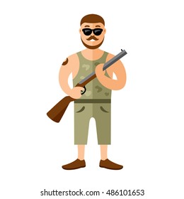 Vector Gunman with rifle. Flat style colorful Cartoon illustration.
