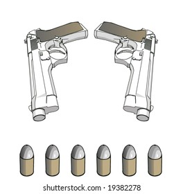 vector guns with ammunition - 3d illustration on white background