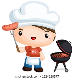 a vector of a guy barbeque his sausage