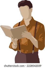 Vector guy reading a book in a terracotta shirt