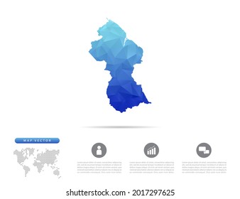 Vector Guyana map blue polygon triangle mosaic for presentation. Creative concept for infographic.