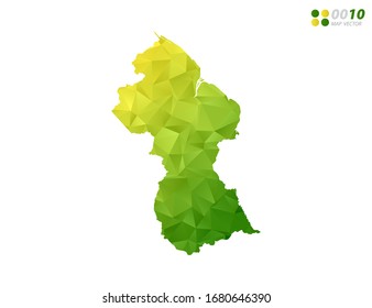 Vector Guyana map green and yellow polygon triangle mosaic with white background. style gradient.