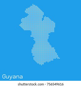 Vector Guyana map silhouette dotted on blue background