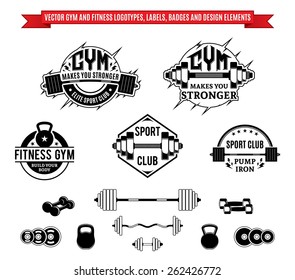 Vector Gym and Fitness Logotypes, Labels, Badges and Design Elements