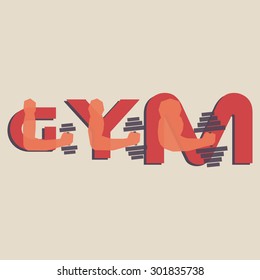 Vector gym logo sign. Hands with the dumbbells.