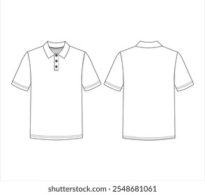 Vetor ginásio Camisa Polo ilustração de moda técnica. T-Shirt moda plana modelo de desenho técnico, manga curta, gola polo, botões, ajuste relaxado, frente e vista traseira