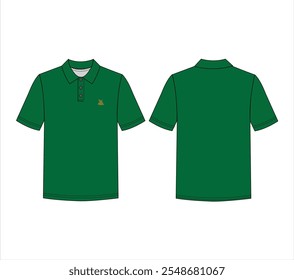 Vector gimnasio Polo Shirt ilustración técnica de moda. Plantilla de dibujo técnico plano de la moda de la camiseta, manga corta, cuello del polo, Botones, ajuste relajado, vista delantera y trasera