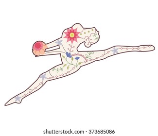 Vector gymnast wit the ball colorful silhouette vintage