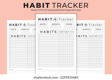 Vector habit tracker daily weekly hourly  kdp interior