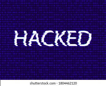 Vector hackeó la palabra sobre fondo de código binario azul, concepto de ciberdelito, fondo digital abstracto, datos en matriz, ilustración colorida.