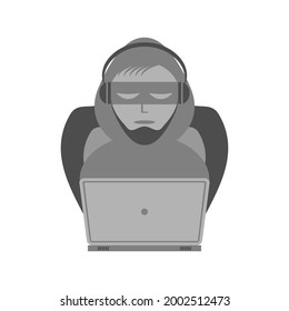 Vector Hacker with Laptop Icon Isolated on White Background.