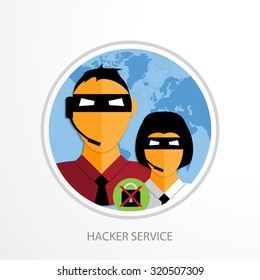 Vector hacker service web flat background. Global communication. Social network. Concepts for web banners and promotional materials.