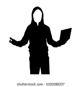 The vector of hacker in silhouette style isolated on white background. Symbol for your web site design, logo, app, UI. Vector illustration, EPS