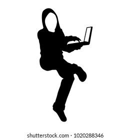The vector of hacker in silhouette style isolated on white background. Symbol for your web site design, logo, app, UI. Vector illustration, EPS