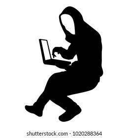 The vector of hacker in silhouette style isolated on white background. Symbol for your web site design, logo, app, UI. Vector illustration, EPS