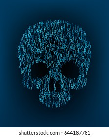 Vector hacker virus attack illustration skull binary code