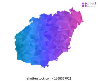 Vektorillustration Hainan Karte bunter Polygondreieck Mosaik mit weißem Hintergrund. Farbverlauf.