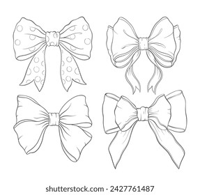 Vector hair bow. Drawn in a manual style sketch, bow in a linear style. Graphic illustration.